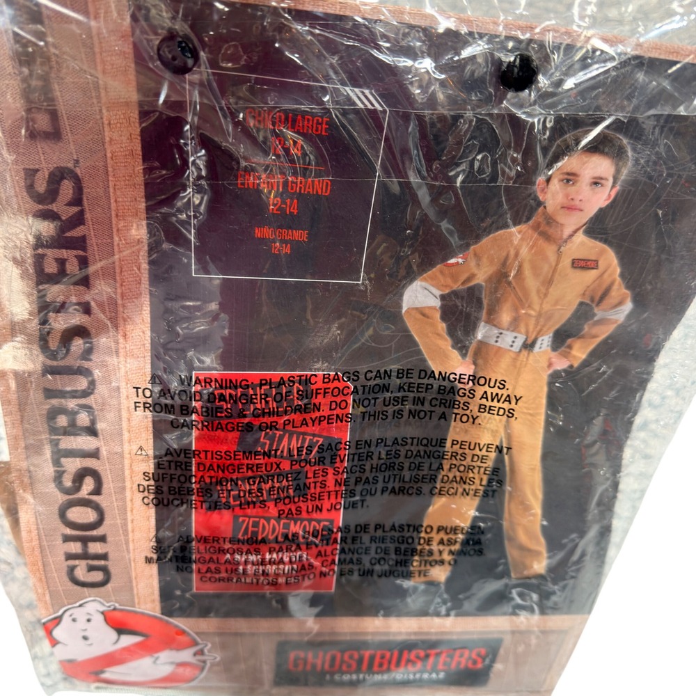 Ghostbusters Zeddemore Costume Child Large 12-14 Tan Jumpsuit 3pc Set Halloween